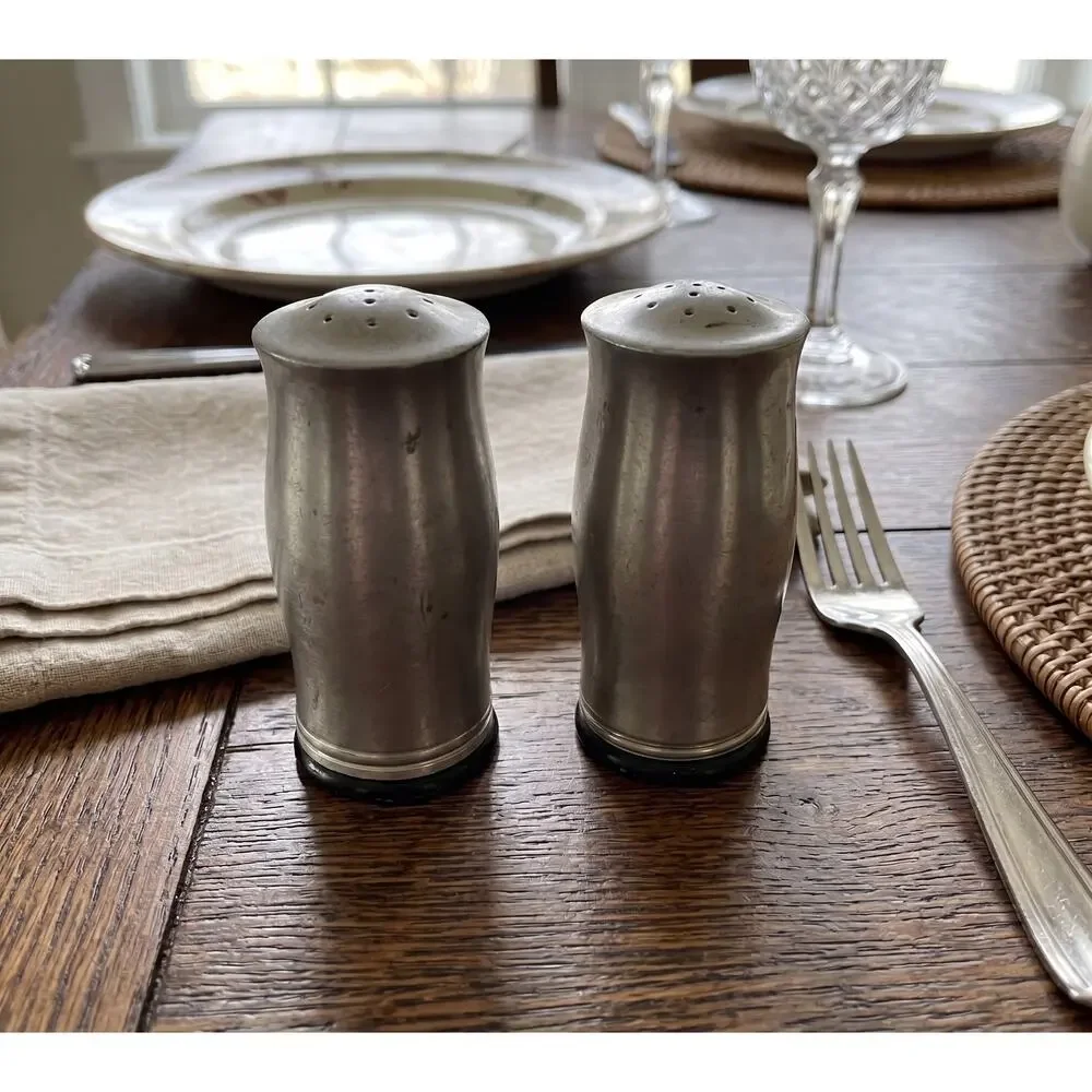 Silver Metal Salt & Pepper Shakers with Screw In Black Plastic Cylinder Insert